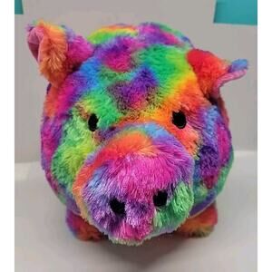 FAB NY Large Soft Plush Neon Rainbow Tie Dye Piggy Bank